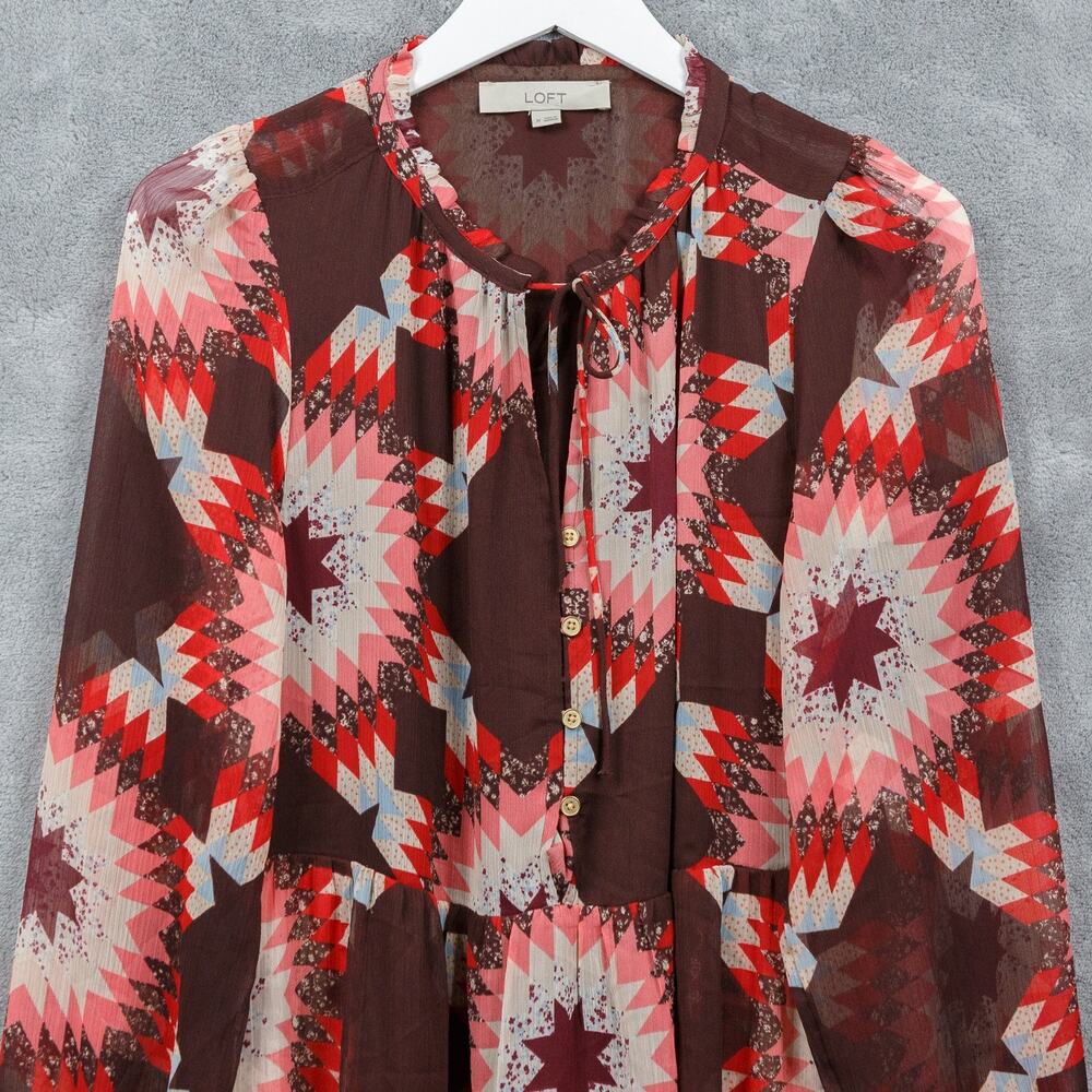 Ann Taylor Loft Patchwork Tie Neck Flounce Dress … - image 5